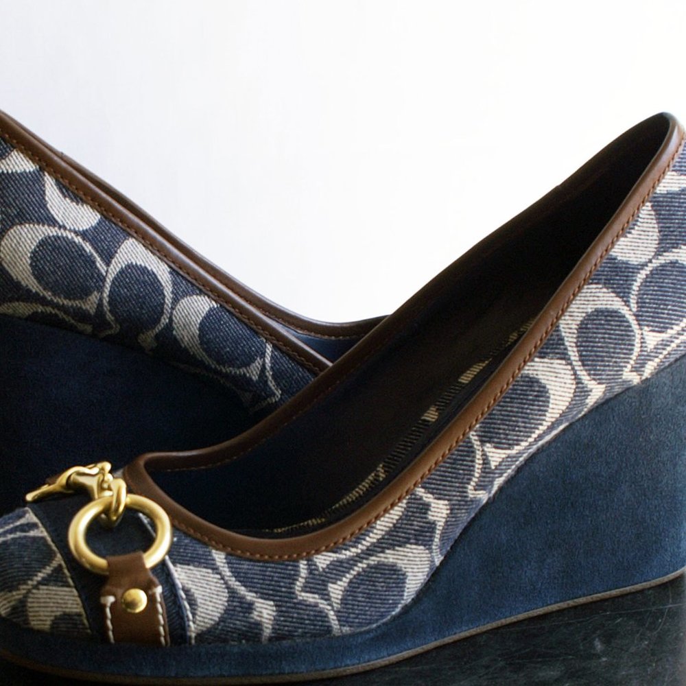 Coach Blue Signature Logo wedge Pump US Size 8.5 - Picture 5 of 9